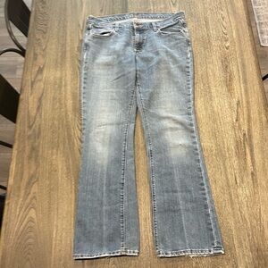 The Flirt Womens Straight Jeans Low Rise Denim Whisker Medium Wash Blue Size 12